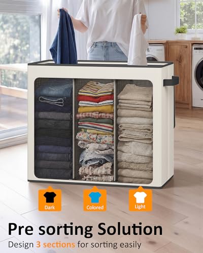 Optish 180L Laundry Hamper 3 Section, Large Laundry Hamper with Lid, Dirty Clothes Hampers with 3 Inner Bags, Laundry Basket Organizer for Laundry, Bedroom, Bathroom, Hamper 3 Compartment, White - color: White