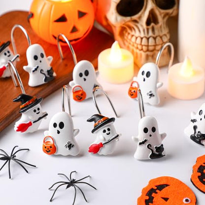 Colingmill 12 Pcs Halloween Ghost Shower Curtain Hooks Xmas Shower Curtain Hooks Halloween Bathroom Decor Rings for Bathroom Bedroom - style: Ghost