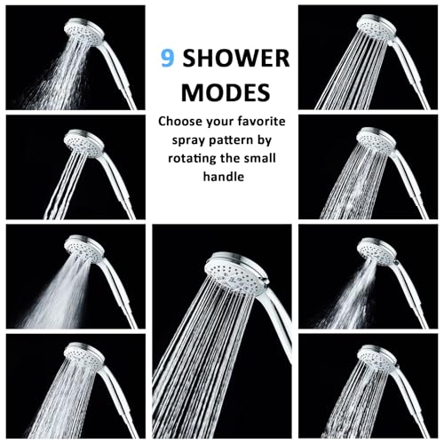 High Pressure Rain Shower Head Combo with Fixed and 9 Sprays Handheld, Non-Clogging Nozzles, Stainless Steel Hose with Adjustable Bracket Double Shower Head