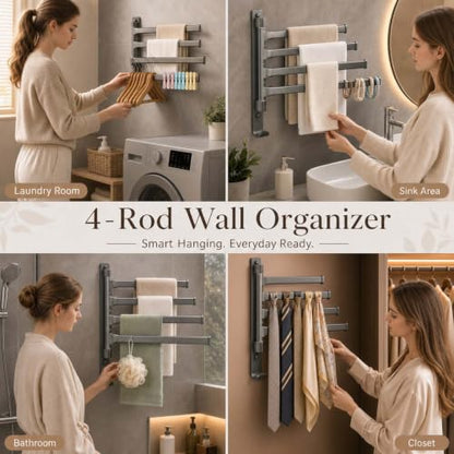 2-5 Arms Swivel Towel Rack Bath Towel Holder with Hook Swing Arm Towel Rack Wall Mount for Bathroom Kitchen-Grey 4Arm - color: Grey, size: 4-arm
