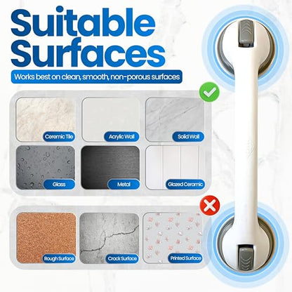 Safe-er-Grip Changing Lifestyles Suction Cup Grab Bars For Bathtubs & Showers; Safety Bathroom Assist Handle, White & Grey, 16 Inches - color: White/Grey, size: 16 inch (Pack of 1)