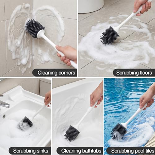 2 Pack Silicone Toilet Brush Set with Ventilated Holder, Floor Standing & Wall Mounted Toilet Scrubber - color: Gray, size: 2 Pack
