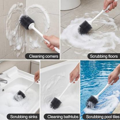 2 Pack Silicone Toilet Brush Set with Ventilated Holder, Floor Standing & Wall Mounted Toilet Scrubber - color: Gray, size: 2 Pack