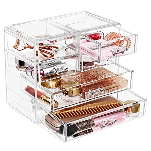 Sorbus Clear Makeup Organizer Display - Stylish Organization and Storage Case for Cosmetics, Jewelry & Hair Accessories - Space Saving Makeup Organizer for Vanity & Bathroom (2 Large, 4 Small Drawers) - style: Classic