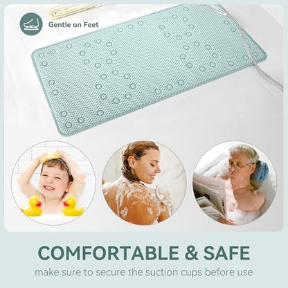 Bathtub Mat Non Slip 36'' X 17'', Soft Foam Bath Mat for Tub, Bathtub Mat with Drain Holes, Suction Cups Shower Mat (Ice Green, 36''X17'')