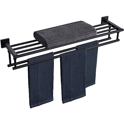 KOKOSIRI Bath Towel Rack with Double Towel Bars 32-Inch Bathroom Towel Shelves Towel Holder Wall Mounted Stainless Steel, Matte Black, B6005BK-L32 - color: Matte Black, size: 32 Inch