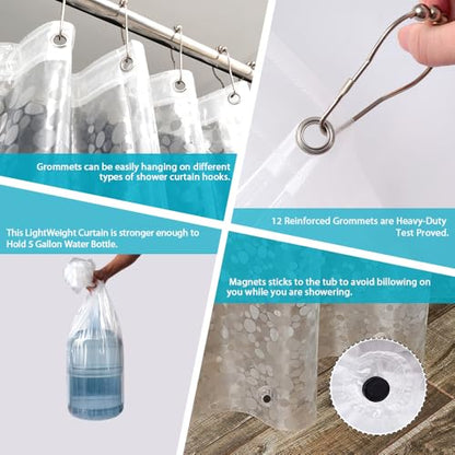 Ga-Geetopia Short - EVA Clear Shower Curtain Liner, Pebble Pattern 72x66 Inch Lightweight Plastic Bathroom Shower Showroom Inner Curtain with Rustproof Metal Grommets and Weighted Magnets - color: 3d Pebbles, size: 66"W x 72"L (Pack of 1)