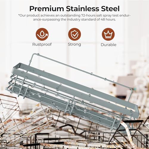 Orimade Adhesive Shower Caddy Soap Dish Holder Shelf with 5 Hooks Bathroom Organizer Basket Kitchen Storage Rack Wall Mounted No Drilling Stainless Steel - 3 Pack, Light Blue Grey - color: Light Blue Grey - 3 Pack