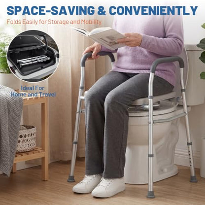 Garvee Toilet Safety Rails - Adjustable Height & Width, | 350lb Capacity, Foldable Bathroom Grab Bars for Seniors, Elderly, Disabled, Pregnant Women, Post-Surgery Recovery