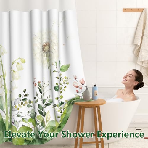 No Hook Shower Curtain and Liner, Farmhosue Machine Washable Waterproof Shower Curtain with Mesh Top Window and Weighted Hem, Spring Garden Floral Shower Curtains for Bathroom, 71" W x 74" L - color: Lush Greenery