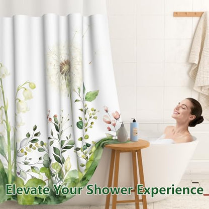 No Hook Shower Curtain and Liner, Farmhosue Machine Washable Waterproof Shower Curtain with Mesh Top Window and Weighted Hem, Spring Garden Floral Shower Curtains for Bathroom, 71" W x 74" L - color: Lush Greenery