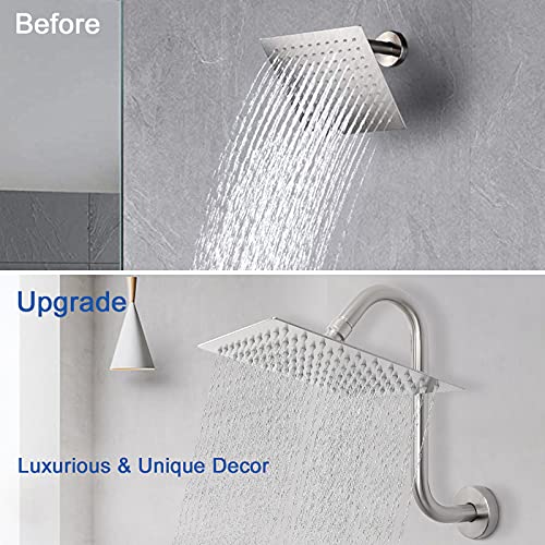 NearMoon S Shaped Shower Head Riser Arm, Shower Extender Arm with Flange, Standard 1/2" Connection- Bathroom Accessory (10 Inch, Brushed Nickel) - color: Brushed Nickel, style: 10 Inch