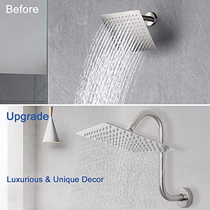 NearMoon S Shaped Shower Head Riser Arm, Shower Extender Arm with Flange, Standard 1/2" Connection- Bathroom Accessory (10 Inch, Brushed Nickel) - color: Brushed Nickel, style: 10 Inch