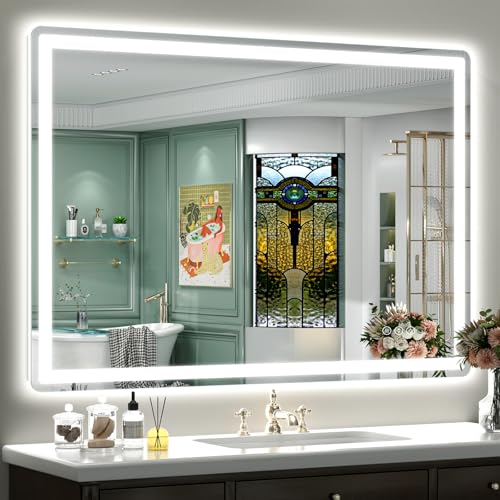 SMIROR 44x30 LED Lighted Bathroom Vanity Mirror with Lights for Wall | Front Lit and Backlit, Rounded-Corner Rectangle, 3 Color, Anti-Fog, Memory, Tempered Glass, UL, Horizontally/ Vertically - color: Frameless, size: 44"L x 30"W
