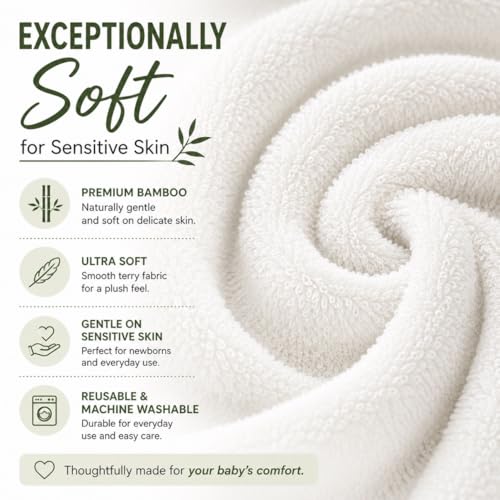 Bamboo Baby Washcloths, 6 Pack Soft & Absorbent Baby Wash Cloths for Newborns, Infants & Toddlers, Gentle Baby Face Towels for Bath Time, Feeding, Burping & Everyday Care, 10 x 10 Inches.