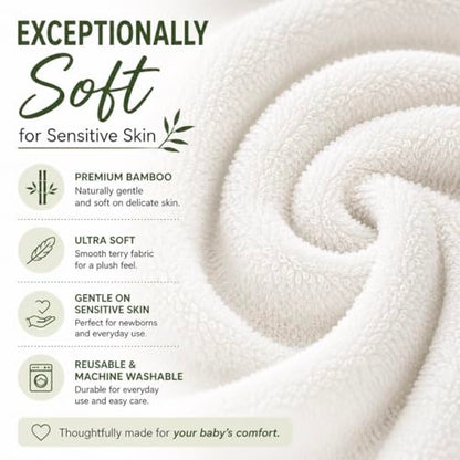 Bamboo Baby Washcloths, 6 Pack Soft & Absorbent Baby Wash Cloths for Newborns, Infants & Toddlers, Gentle Baby Face Towels for Bath Time, Feeding, Burping & Everyday Care, 10 x 10 Inches.