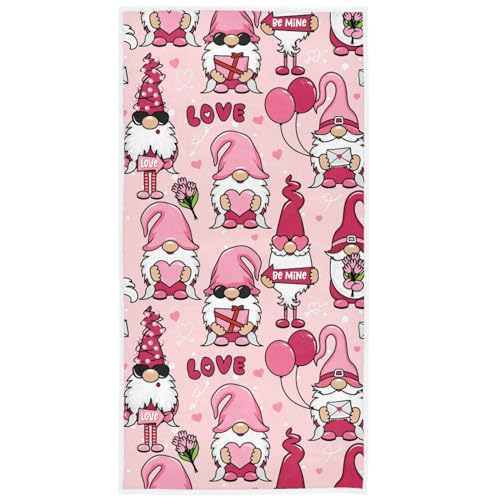 Pfrewn Cute Gnome Couples Hand Towels Pink Hearts Love Bathroom Shower Hanging Towel Soft Absorbent Kitchen Dish Guest Towel Decorations 16x30 in - color: Cute Gnome Couples