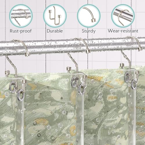Bathway 12-Pack Double Shower Curtain Hooks, Rust-Resistant Metal Shower Curtain Rings with High-Low Design to Separate Liner & Curtain, Smooth Glide, Nickel - color: Nickel