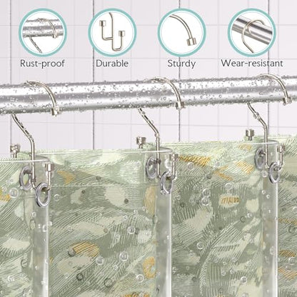 Bathway 12-Pack Double Shower Curtain Hooks, Rust-Resistant Metal Shower Curtain Rings with High-Low Design to Separate Liner & Curtain, Smooth Glide, Nickel - color: Nickel