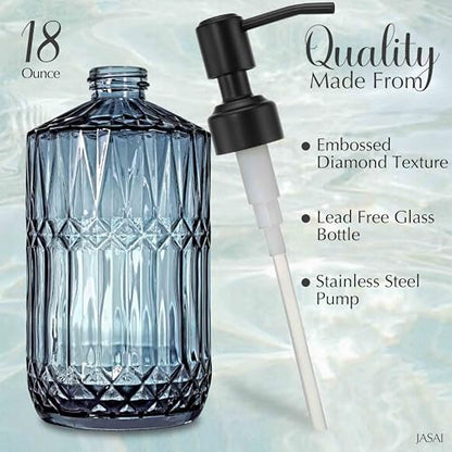 JASAI 18 Oz Blue Soap Dispenser with Black Rust Proof Pump | Refillable Bathroom Soap Dispenser with Thick Glass, Kitchen Soap Dispenser for Hand Soap, Dish Soap, Lotion.(Blue) - color: Blue-black Pump, size: 1Pack