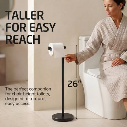 KES 26" H Black Toilet Paper Holder Stand with Weighted Base | 304 Stainless Steel Rustproof, Cement-Filled Base For Extra Stability, Fits Mega Rolls, Tool-Free Assembly, Hardware Included - color: Matte Black, size: 26" H