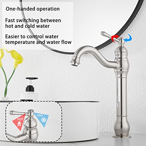 360° Swivel Single Handle One Hole Bathroom Vessel Sink Faucet Matching Pop Up Drain Without Overflow Brushed Nickel - color: Brushed Nickel, size: Vessel
