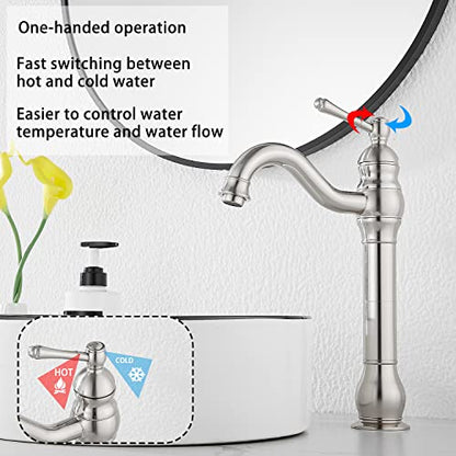 360° Swivel Single Handle One Hole Bathroom Vessel Sink Faucet Matching Pop Up Drain Without Overflow Brushed Nickel - color: Brushed Nickel, size: Vessel