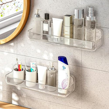 Diesisa Acrylic Wall Mount Organizer, Adhesive Shelves,2Pc Bathroom Shelves | Self Adhesive Shelf, Shower Caddies, No Drilling Hang Wall, Stick on Shelf with 3Pcs Tapes, for Bathroom, Kitchen,Living Room - color: 2pcs-clear