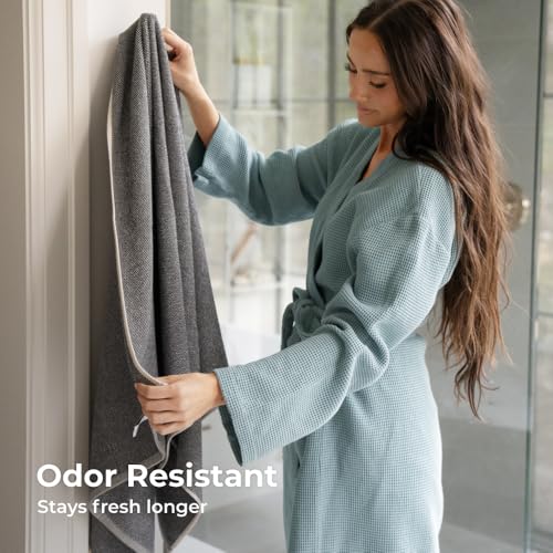Cariloha Two-Tone Bath Towel - Bamboo Viscose - Black Sand - 30" x 56" | Plush, Quick Dry Towel with Turkish Cotton, Odor Resistant, Highly Absorbent Large Bathroom Towels, Luxury Hotel Bath Towel - color: Black Sand