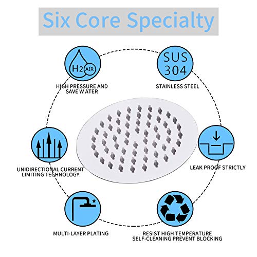 Round 6 Inch Stainless Steel Shower Head High Pressure Rainall Shower Head Chrome Ultra Thin Design-Best Pressure Boosting with Silicone Nozzle Easy to Install - color: Chrome, size: Round
