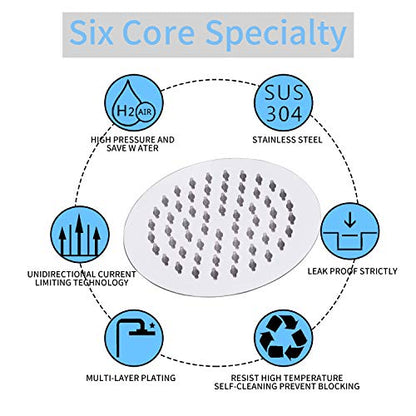 Round 6 Inch Stainless Steel Shower Head High Pressure Rainall Shower Head Chrome Ultra Thin Design-Best Pressure Boosting with Silicone Nozzle Easy to Install - color: Chrome, size: Round