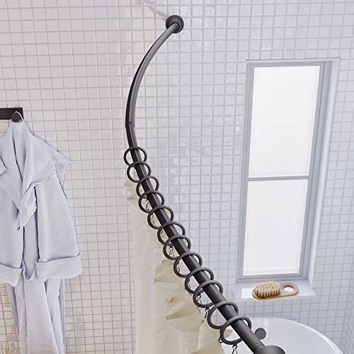 Gatco 827MX Modern Minimalist Curved Shower Rod Set, 42"-72", Matte Black | Wall Mount Adjustable Length Stainless Steel Shower Curtain Rod | Expands Shower Space Up To 8 Inches - color: Matte Black