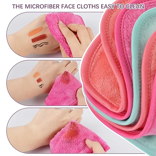 VIVOTE Microfiber Face Cloth Quick Drying Flannel Makeup Remover Pads 6pcs | 20cmx20cm Multi-color Ultra Soft & Reusable Wash Cloth for Face