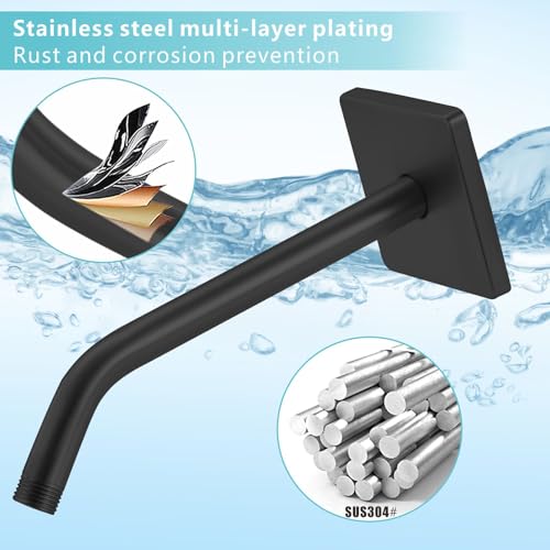 Shower Arm with 3.5" Flange, 10 Inch Wall Mount Replacement Shower Head Arm For Fixed Shower Heads and Handheld Showerhead, Matte Black - color: Matte Black, style: 10 Inch