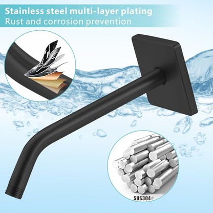 Shower Arm with 3.5" Flange, 10 Inch Wall Mount Replacement Shower Head Arm For Fixed Shower Heads and Handheld Showerhead, Matte Black - color: Matte Black, style: 10 Inch