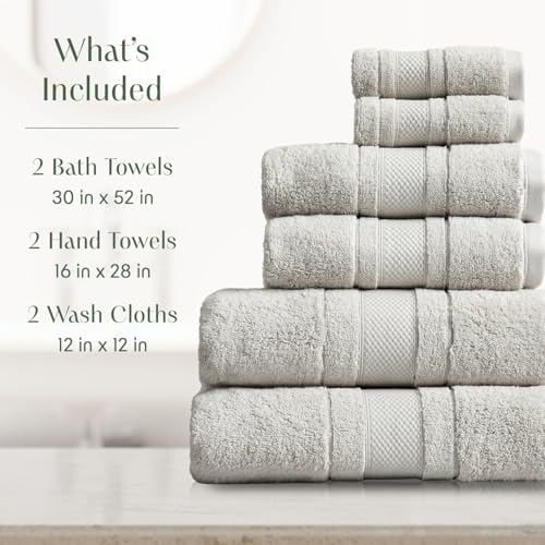 Luxury 100% Cotton Bath Towels Set | 6-Piece Set | Grey | 700 GSM | Premium Bath Towels | Ultra Soft Thick Plush & Highly Absorbent | Luxury Hotel & Spa Bathroom Towels - color: High Rise Grey, size: 6 Piece Set