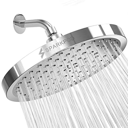 SparkPod Rain Shower Head, 8 Inch Round, Luxury Polished Chrome Finish | High Pressure Shower Heads, 90 Nozzles, Adjustable Showerhead, No Tools Needed, Universal Connection - color: Luxury Polished Chrome, style: 8 Inch Round