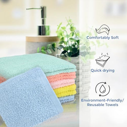 Crystal Ridge Cotton Wash Cloths 24 Pack - Washcloths for Showering, Face and Body, Soft and Highly Absorbent Multipurpose Towels for Bathroom, Kitchen, Spa and Gym - Wash Rags 12 x12 (Lt Blue)