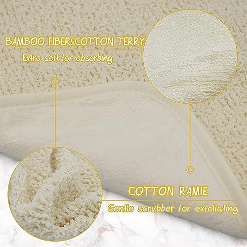 Natural Organic Ramie and Rayon Made from Bamboo Dual Sided Washcloths Hand Towels Ultra Soft for Shower Bath Spa, Gentle for Body Face Sensitive Baby Skin, Pack of 4
