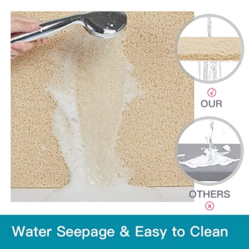 Shower Mat Non Slip,27 x 27 Inch Extra Large Bath Mat with Drain,Soft Square Loofah Shower Stall Mat Bathtub Mat for Bathroom,Without Suction Cups (Beige Yellow) - color: Beige Yellow