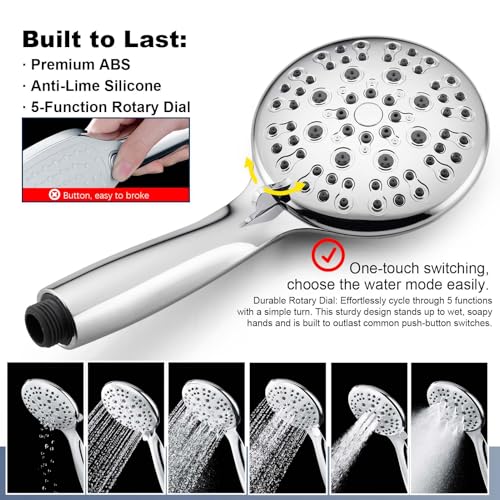 9 Inch Rain Shower Head System with Handheld Spray, Handheld Shower Heads with Multi Spray Modes, Brass Diverter Valve, 360° Swivel Adjustable Rainfall Shower, Chrome Shower Faucet Set for Bathroom - color: Chrome, style: 1.8 Gallons Per Minute-Round