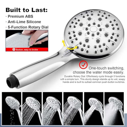9 Inch Rain Shower Head System with Handheld Spray, Handheld Shower Heads with Multi Spray Modes, Brass Diverter Valve, 360° Swivel Adjustable Rainfall Shower, Chrome Shower Faucet Set for Bathroom - color: Chrome, style: 1.8 Gallons Per Minute-Round