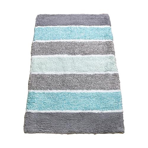 Chardin home Cordural Stripe Bath Mat, 21 x 34 Inches | Non Slip Bathroom Rug, Machine Washable, Plush, Highly Absorbent | Mint Green & Grey - color: Mint Green, size: 1'9" x 2'10" (Rectangular)