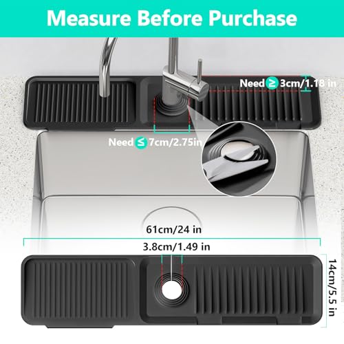 24 Inch Longer Faucet Mat for Kitchen Sink, 5° Slope Fast Self-draining, Kitchen Sink Splash Guard Silicone Sink Faucet Mat Splash Guard Kitchen Sink Area Tidy Splash Faucet Guard Draining Mat - color: Black, size: 24" x 5.5"