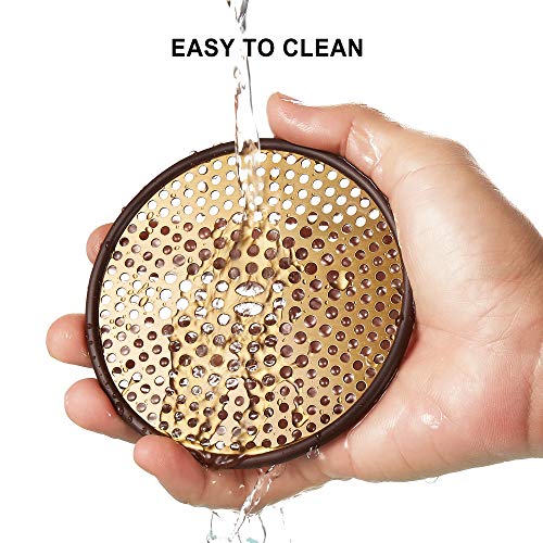 304 Stainless Steel Hair Catcher Shower Drain Cover with Silicone, Shower Stall Drain Strainer, Bathtub Hair Stopper, Bathroom Hair Trap Floor Drain Protector, Brushed Gold Brass 4.33 Inch Round Flat - color: Brushed Gold