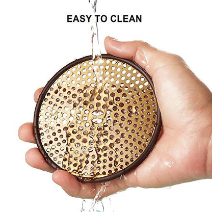 304 Stainless Steel Hair Catcher Shower Drain Cover with Silicone, Shower Stall Drain Strainer, Bathtub Hair Stopper, Bathroom Hair Trap Floor Drain Protector, Brushed Gold Brass 4.33 Inch Round Flat - color: Brushed Gold
