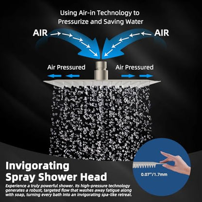 Hibbent All Metal 12 Inch Shower Head, High Pressure Stainless Steel Rain Showerheads, Ultra-thin Bathroom Rainfall Showerhead, Adjustable Brass Ball Joint, Silicone Nozzles, Brushed Nickel - color: Brushed Nickel, size: 12 Inch