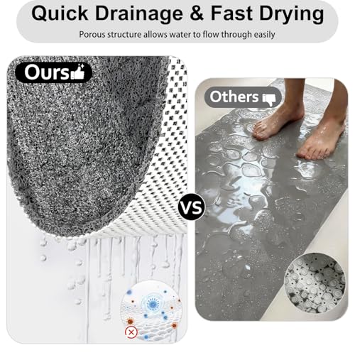 Extra Large Square Shower Mat for Inside Shower, 27 x 27 Inch Shower Floor Mat with Center Drain Hole, Designed for Walk-in Showers, Non-Slip Loofah Mat with Wide Coverage for Stable Standing