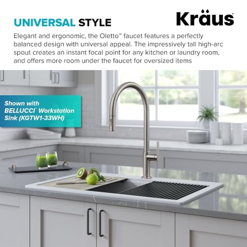 KRAUS Oletto High-Arc Tall Single Handle Pull-Down Kitchen Faucet in Spot Free Stainless Steel, Height 20 3/8 inch, KPF-2821SFS - color: Spot Free Stainless Steel, style: High Arc Faucet