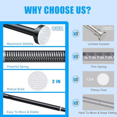 TEECK Shower Curtain Rod, 32-43 inch Adjustable Spring Tension Curtain Rod, Never Rust Anti-Slip Shower Curtain Rod for Bathroom, No Drilling, Never Collapse, Easy to Use, Black - color: Black, size: 32-43 Inches